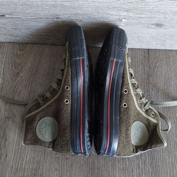 CONVERSE Olive Textured Wool High Top Sneakers Men's 5.5 - Women's 7.5 - Picture 6 of 9